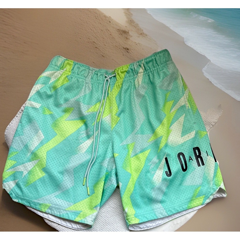 Nike Jordan Jumpman Air Printed Mesh Shorts green teal geometric pattern MED